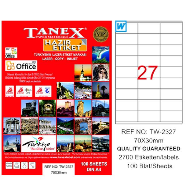 Tanex Laser Etiket 100 YP 70x30 Laser-Copy-Inkjet TW-2327