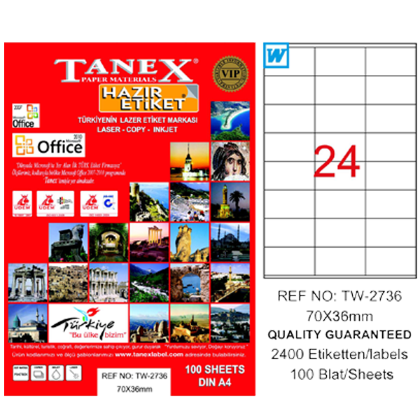 Tanex Laser Etiket 100 YP 70x36 Laser-Copy-Inkjet TW-2736