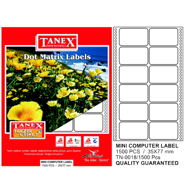 Tanex Sürekli Form Etiket 1500 LÜ 35x77 TN 0018