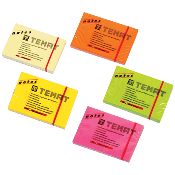 Temat Yapışkanlı Not Kağıdı 50x75 MM Fosforlu Sarı 11064