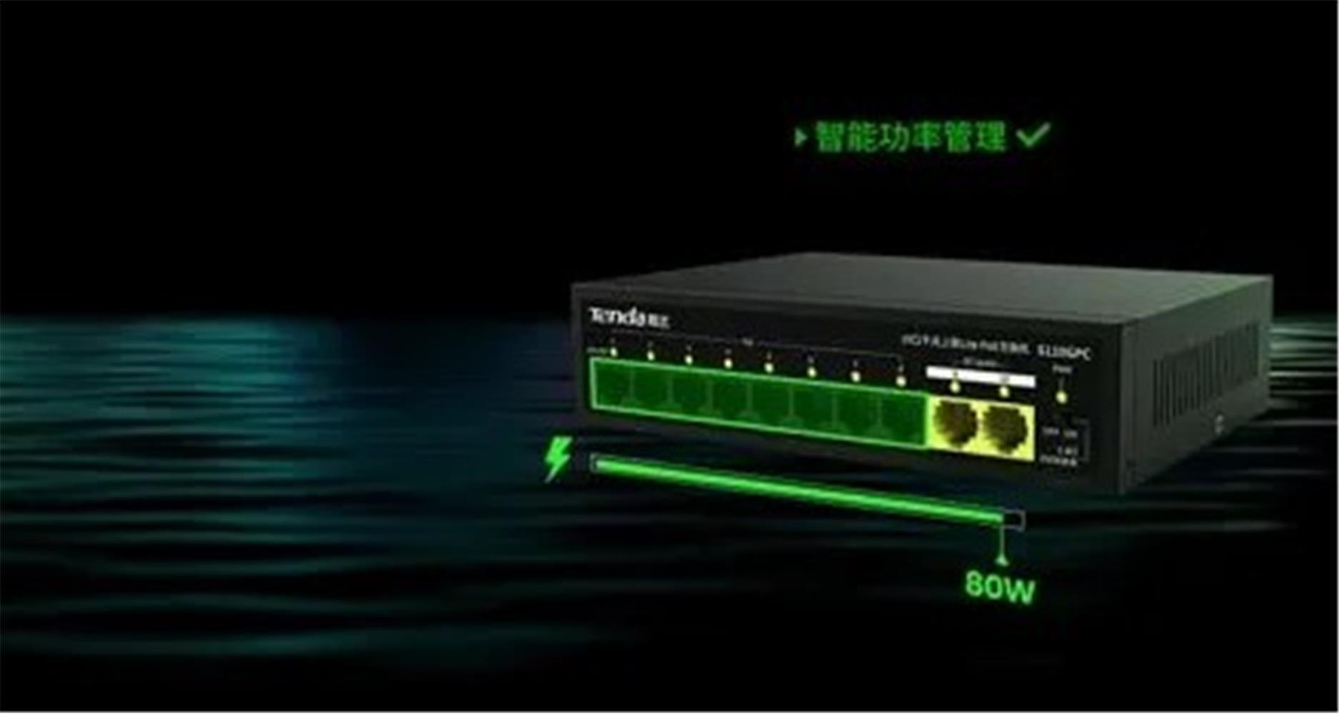 Tenda S110GPC 10 Port 8 Port Poe+ 10-100 Mbps + 2 Port 10-100-1000 Uplink Switch Çelik Kasa
