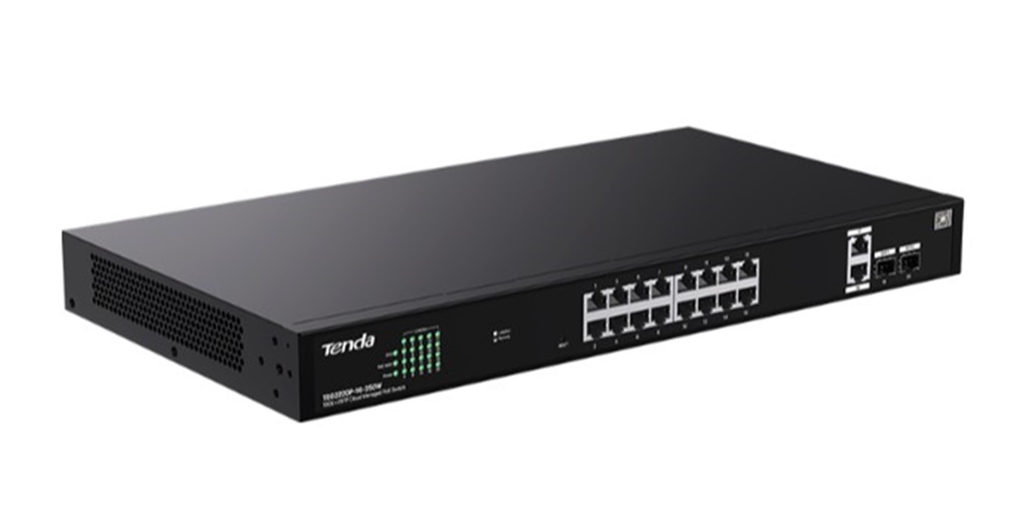 Tenda TEG2210P-16-250W 16 Port 10-100-1000 POE +2 SFP Switch Cloud Yönetilebilir Çelik Kasa Switch