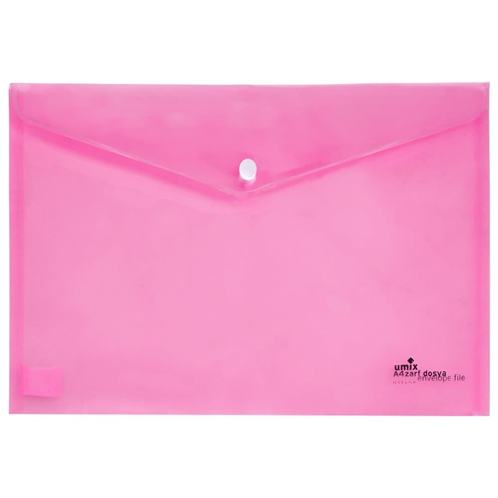 Umix Çıtçıtlı Şeffaf Zarf Dosya Pembe Eco U1120P-PE-ECO