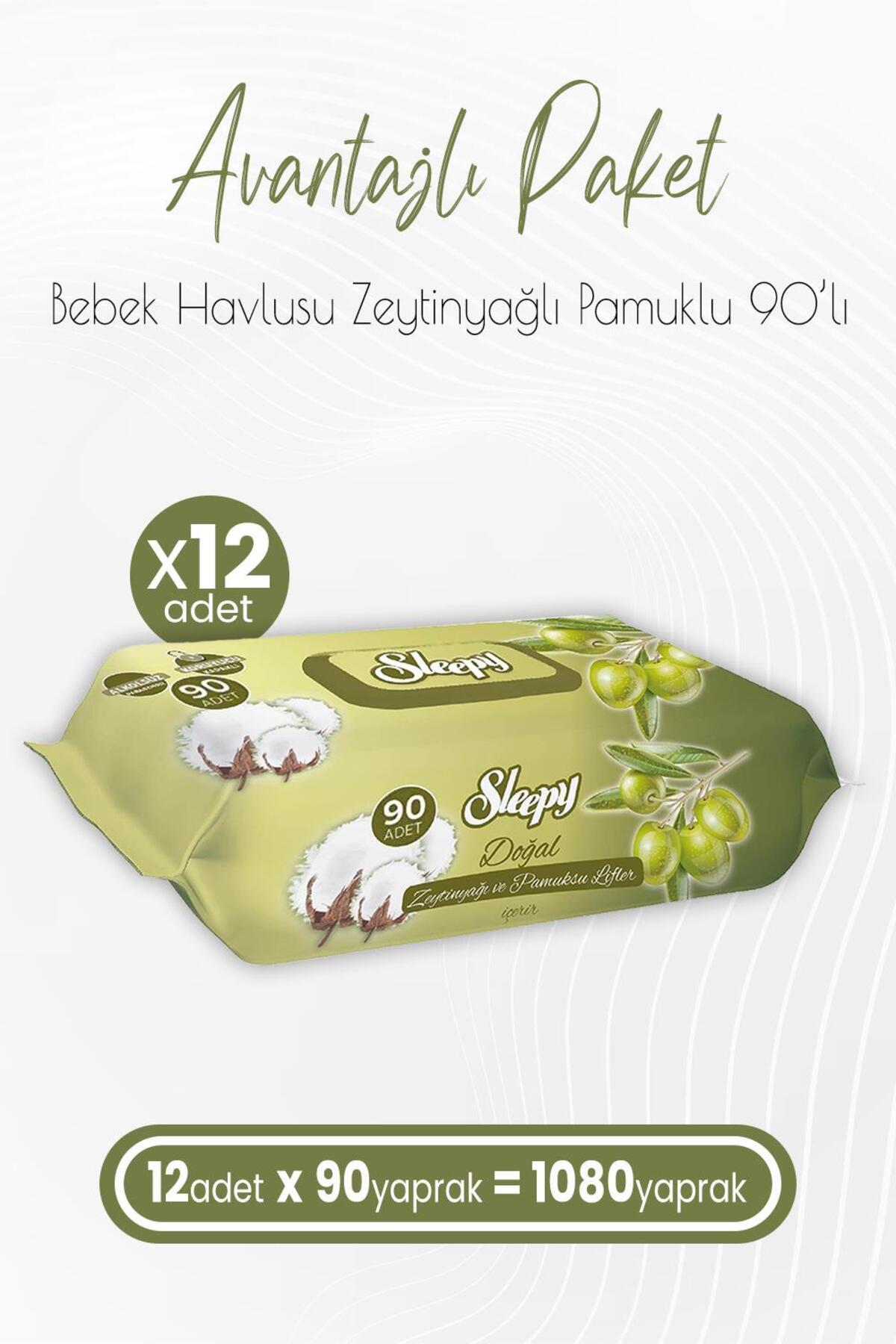 Doğal Zeytinyağlı Ve Pamuklu Islak Bebek Havlusu 90 Yaprak X 12 Adet (1080 YAPRAK)