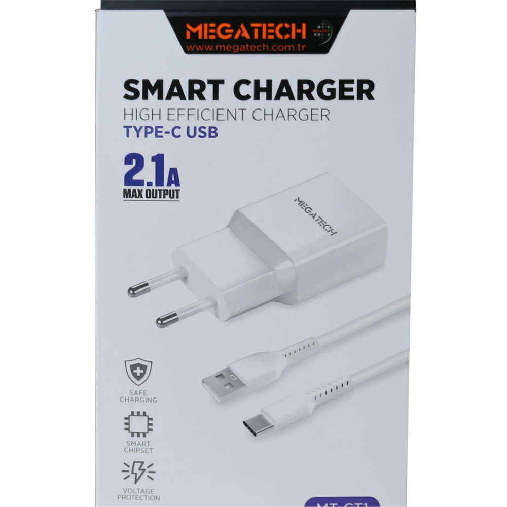 Megatech MT-Ct1 2.1a 2ın1 Typc-e Ev Şarj+Type-c Kablo
