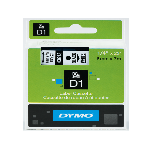 Dymo D1 Şerit Standart 6 MMx7 MT Beyaz Üzerine Siyah 43613