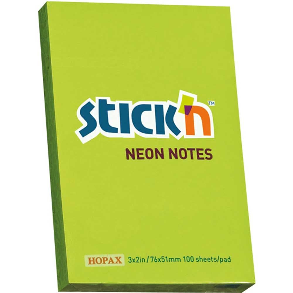 Hopax Stıckn Yapışkanlı Not Kağıdı 100 YP 76x51 Fosforlu Yeşil HE21163