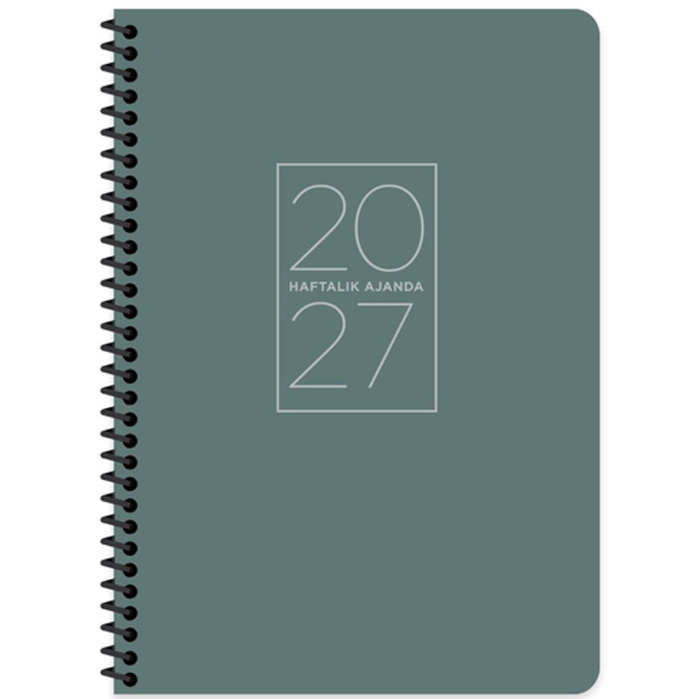 Keskin 2027-17x24 Spiralli Haftalık Ajanda - Yeşil 600269-99