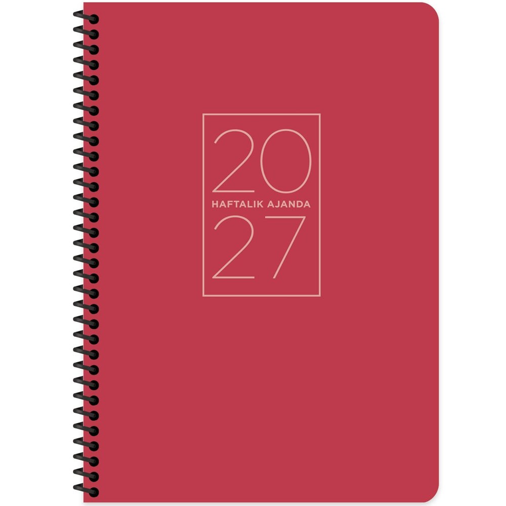 Keskin 2027-20x28 Spiralli Haftalık Ajanda-Kırmızı 600297-99