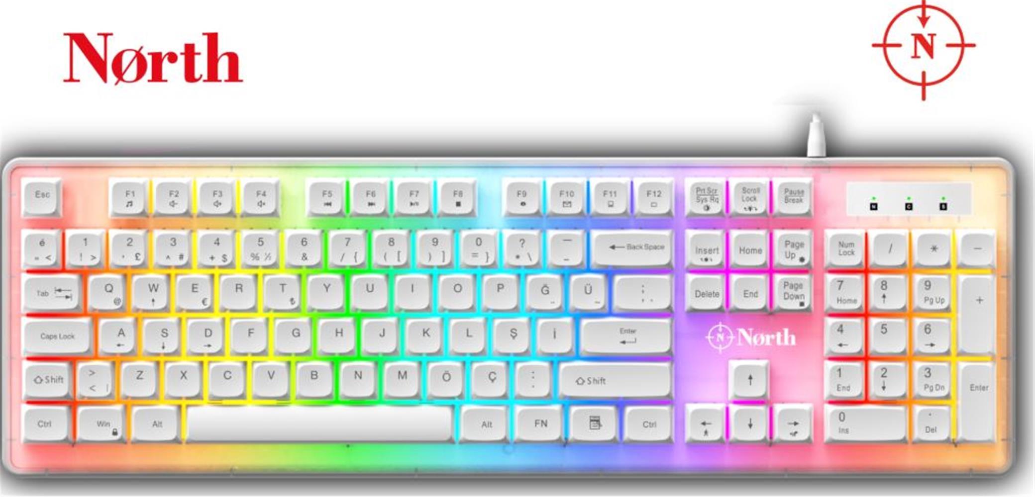 North Paladin Mekanik Hisli Türkçe RGB Beyaz Premium Gaming Klavye