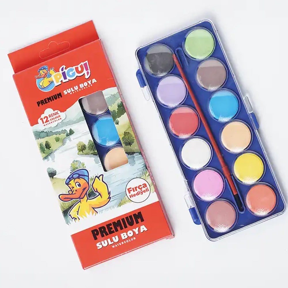 Pigui Premium Sulu Boya Büyük Boy 12 Renk Pgsb-93