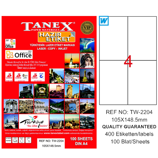 Tanex Laser Etiket 100 YP 105x148,5 Laser-Copy-Inkjet TW-2204