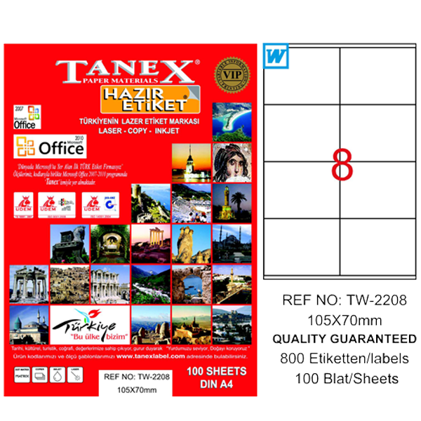 Tanex Laser Etiket 100 YP 105x70 Laser-Copy-Inkjet TW-2208