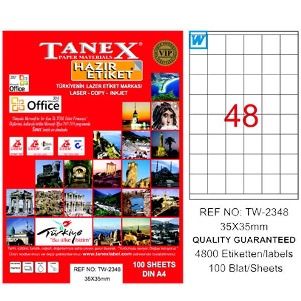 Tanex Laser Etiket 100 YP 35x35 MM Laser-Copy-Inkjet TW-2348