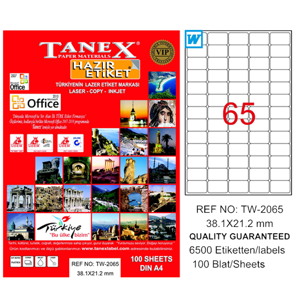 Tanex Laser Etiket 100 YP 38.1x21.2 Laser-Copy-Inkjet TW-2065