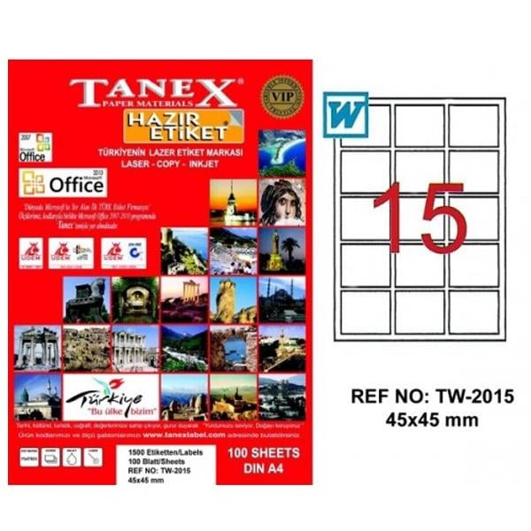 Tanex Laser Etiket 100 YP 45x45 MM Laser-Copy-Inkjet TW-2015