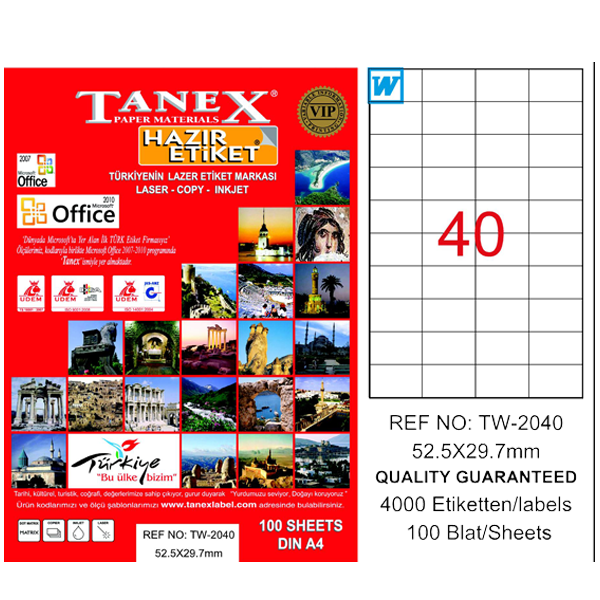 Tanex Laser Etiket 100 YP 52x29 MM Laser-Copy-Inkjet TW-2040