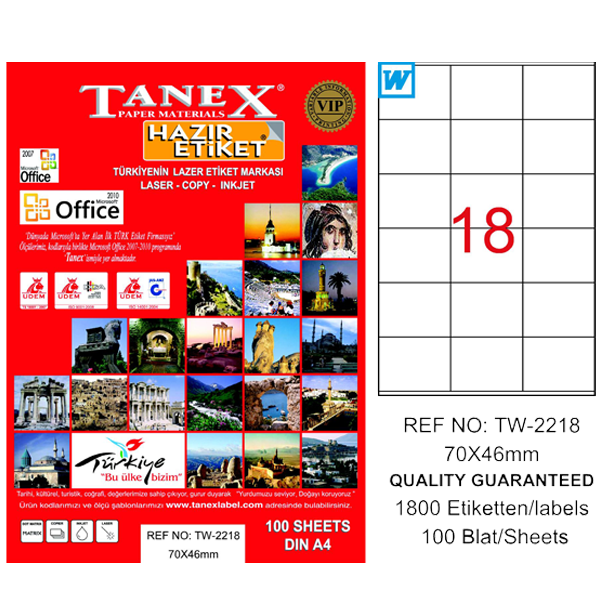 Tanex Laser Etiket 100 YP 70x46 Laser-Copy-Inkjet TW-2218