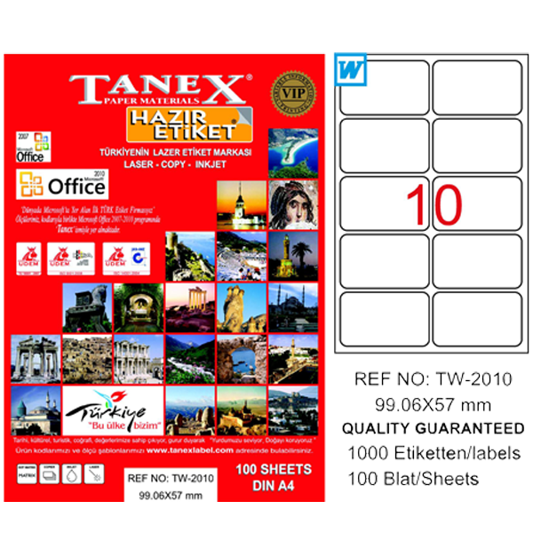 Tanex Laser Etiket 100 YP 99.1x57 Laser-Copy-Inkjet TW-2010
