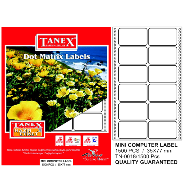 Tanex Sürekli Form Etiket 1500 LÜ 35x77 TN 0018
