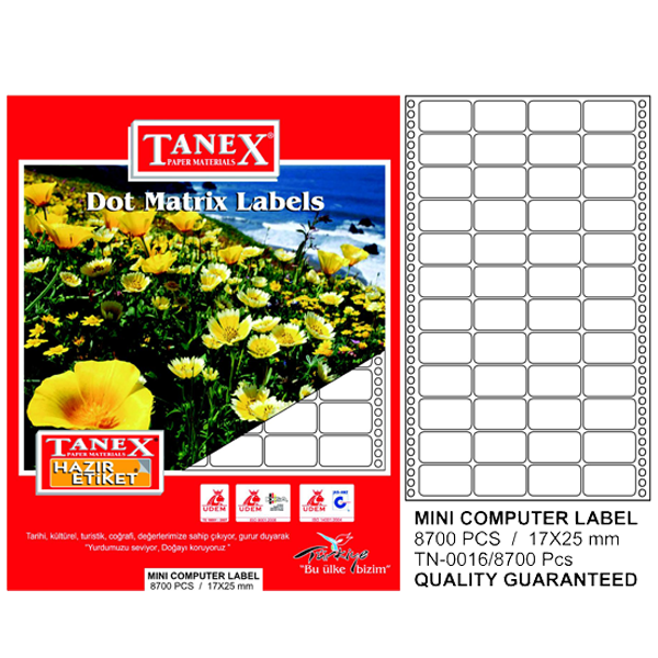 Tanex Sürekli Form Etiket 8700 LÜ 17x25 TN 0016