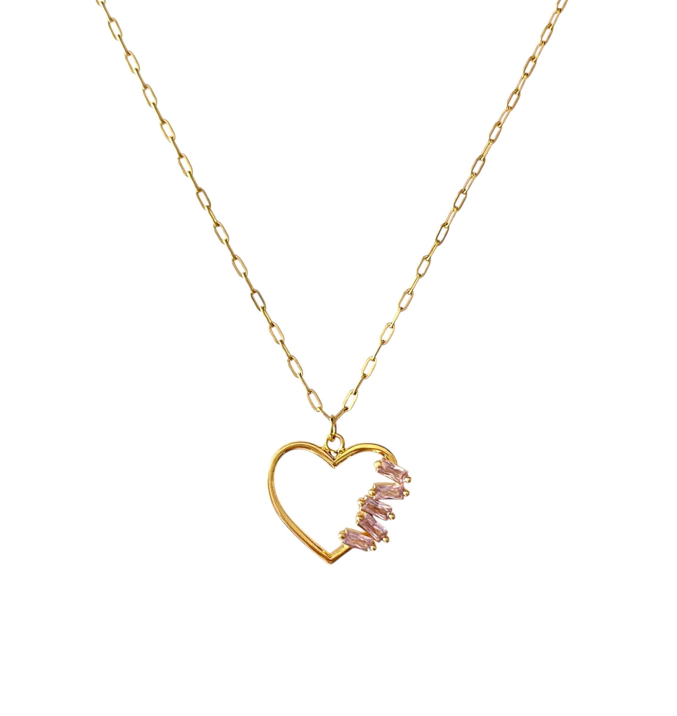 Çelik Baget Taşlı Kalp Kolye