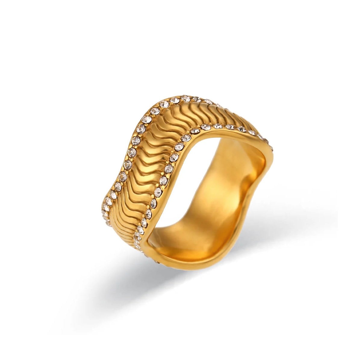 Çelik Ribbed Wave Yüzük