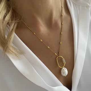 S.Steel Baroque Pearl Necklace