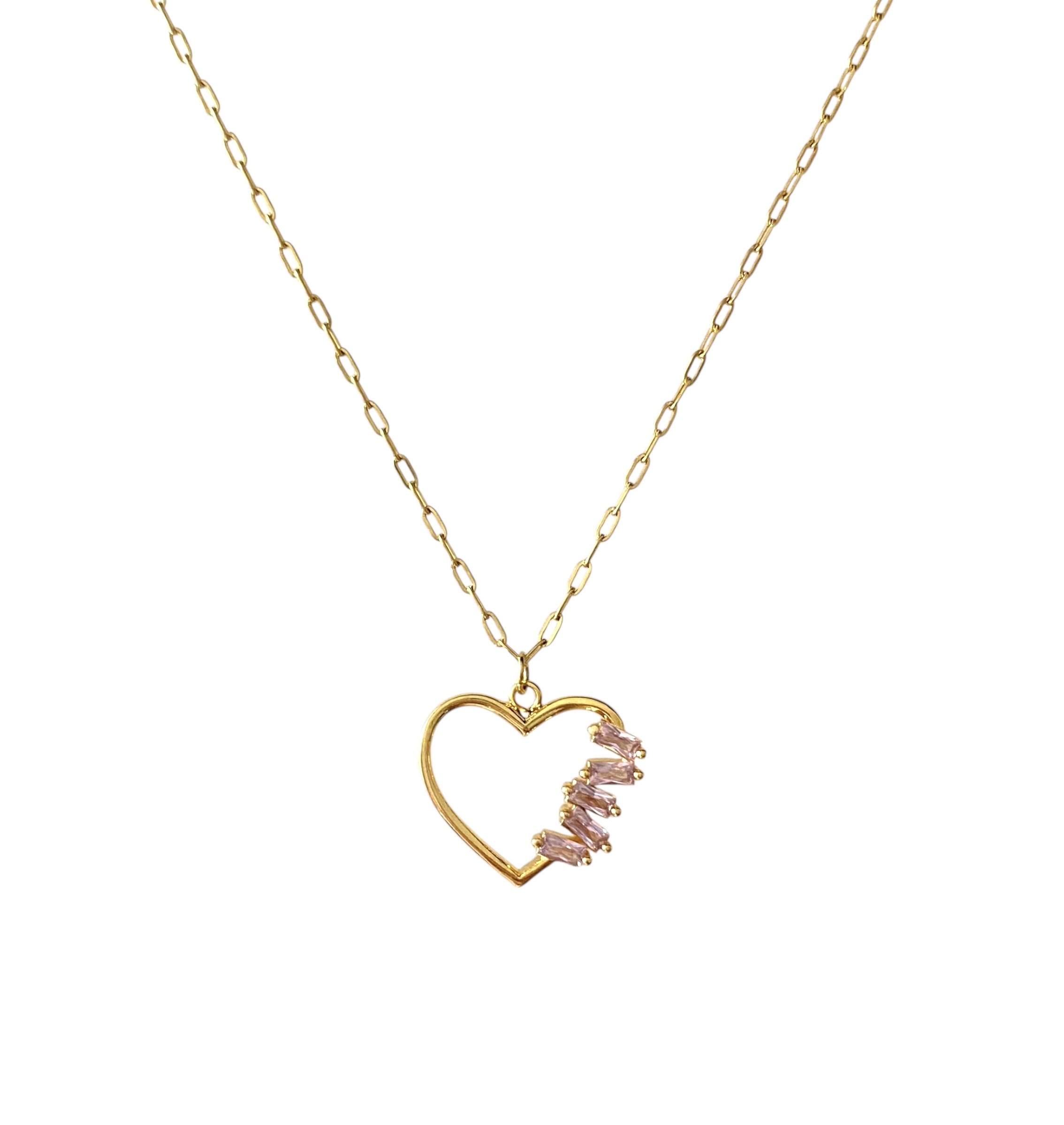 Çelik Baget Taşlı Kalp Kolye