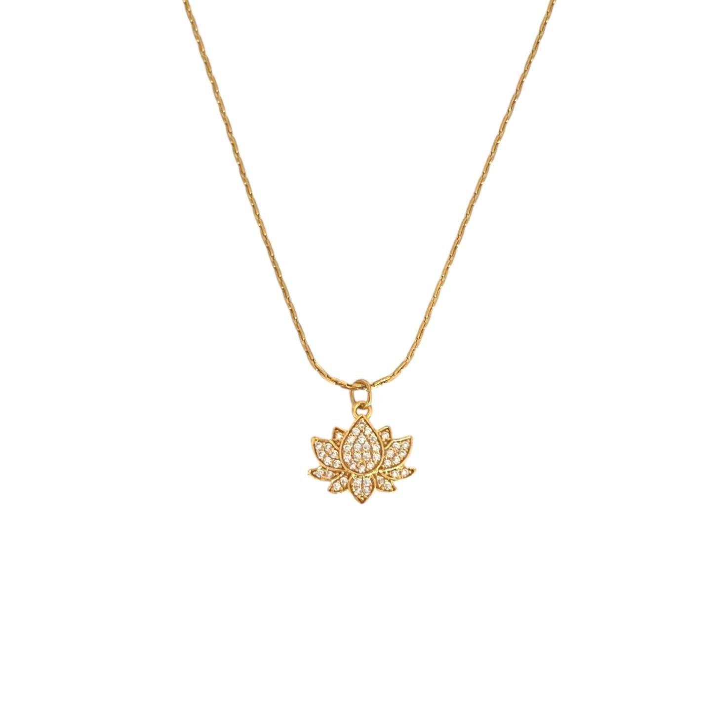 Çelik Hayalet Zincir Zirkon Taşlı Lotus Kolye