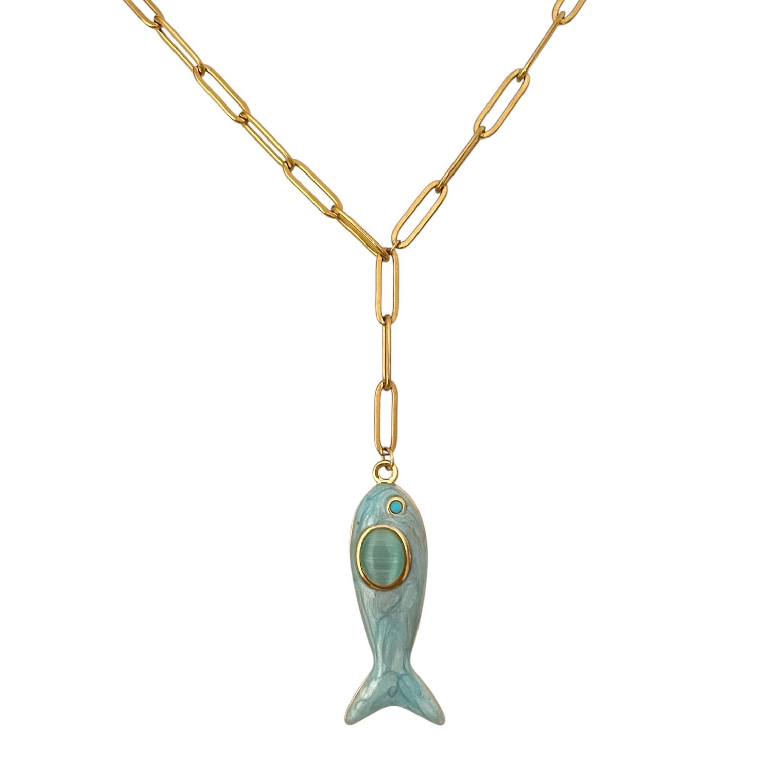 Çelik Mavi Balık Kolye