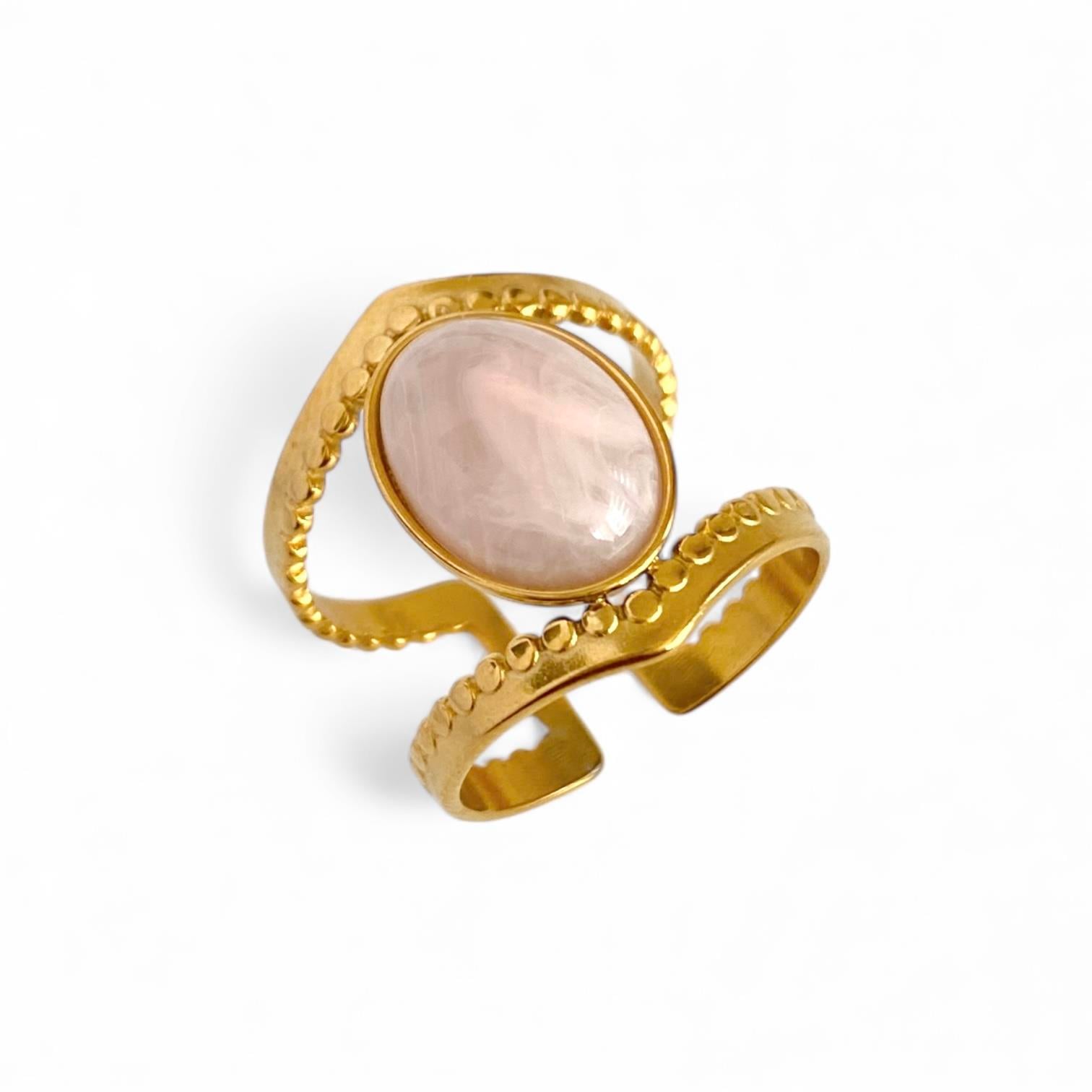 Çelik Pink Quartz Yüzük