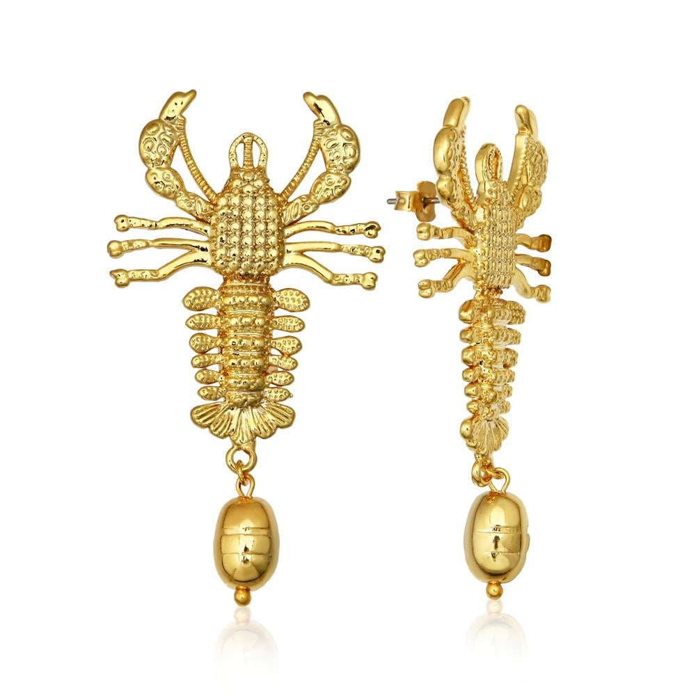 Gold Pearled Lobster Küpe