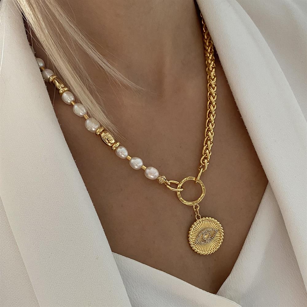 Özel Tasarım Barok İnci Evil Eye Kolye