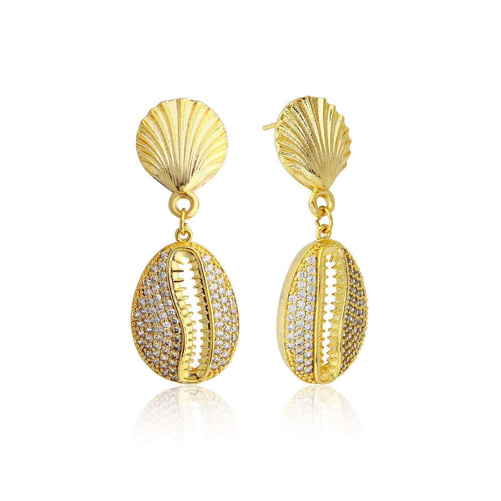 Tasarım Zirkon Shell Küpe(Çift olarak gönderilir)