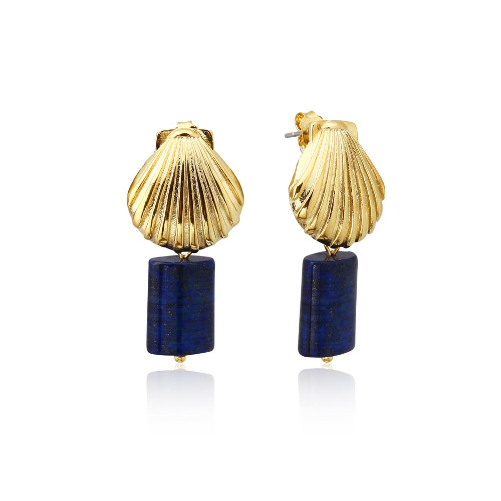 Zircon Shell Lapis Lazuli Earring
