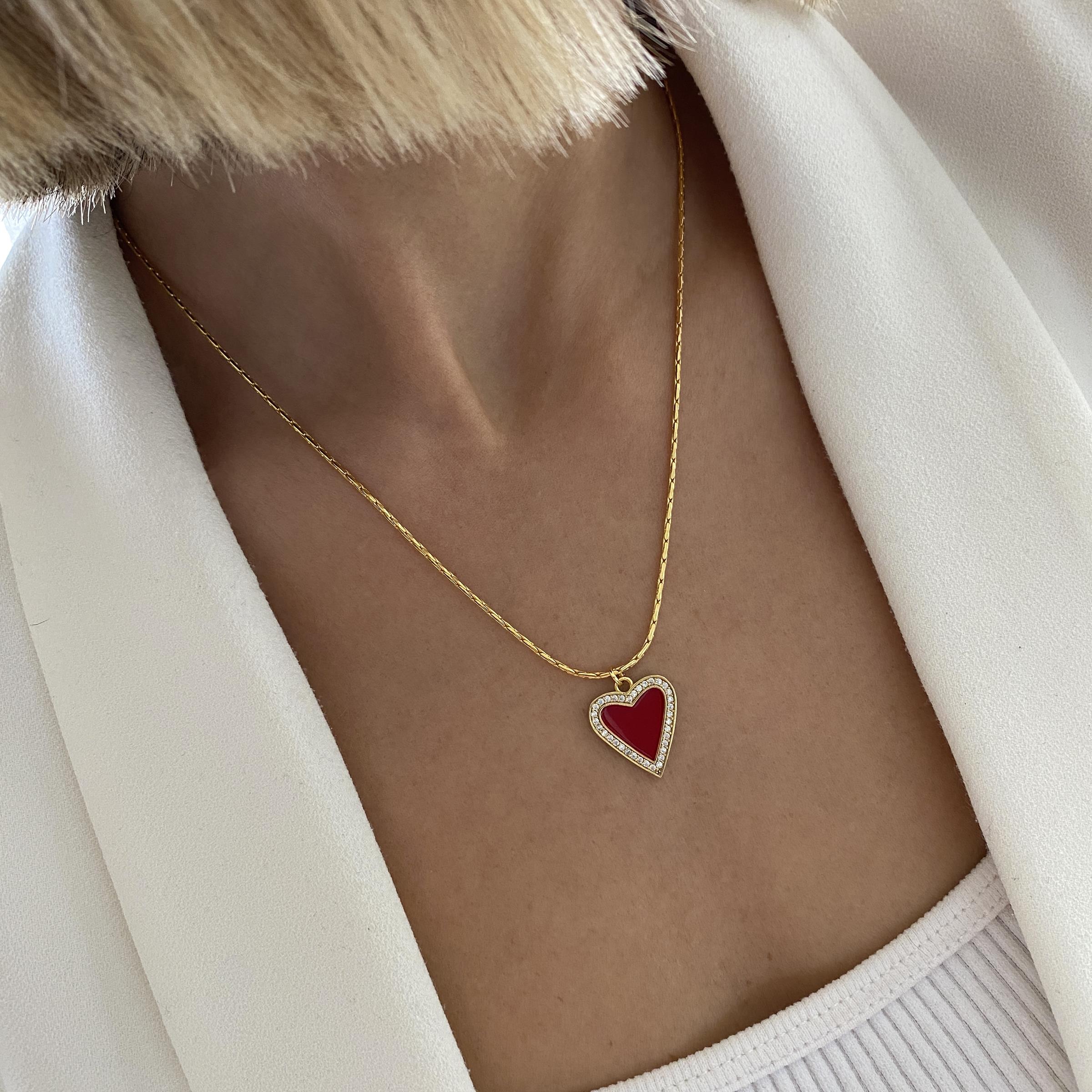 Yılan Zincir Red Heart Kolye