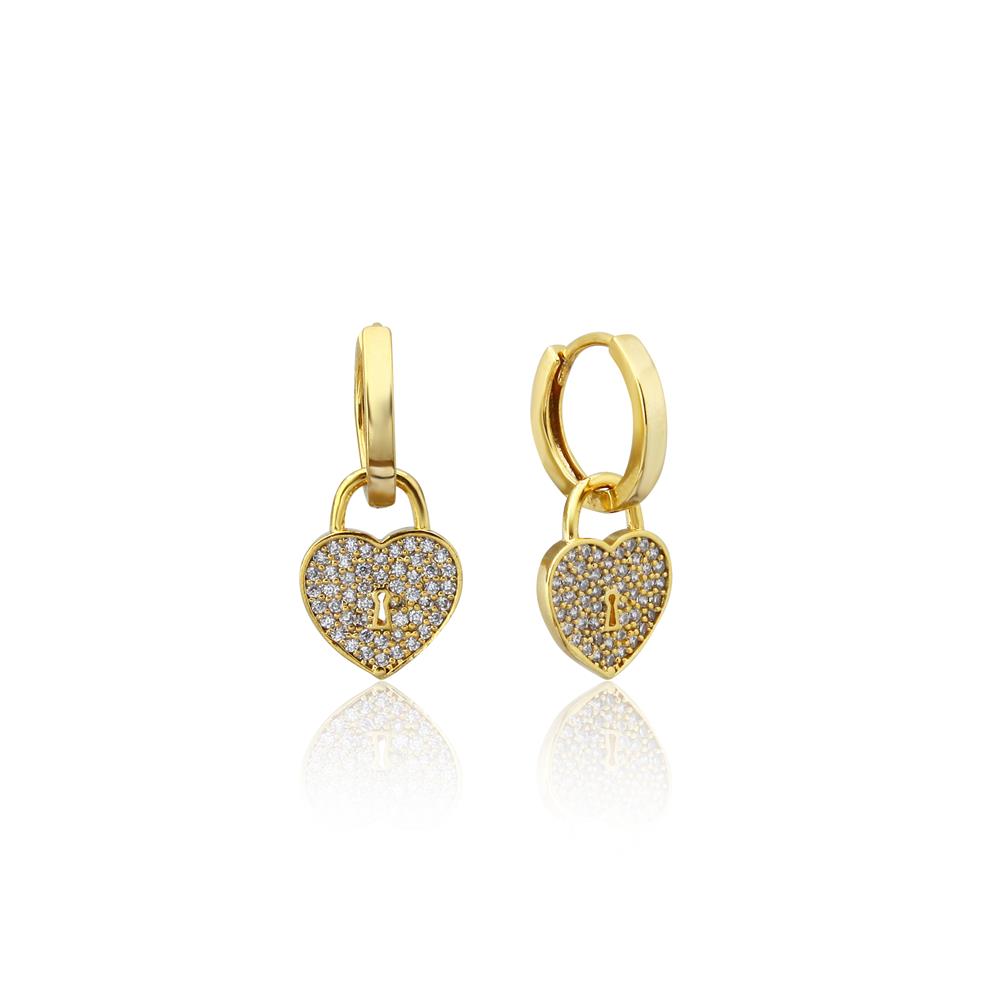 Zircon Minimal Heart Lock Earring