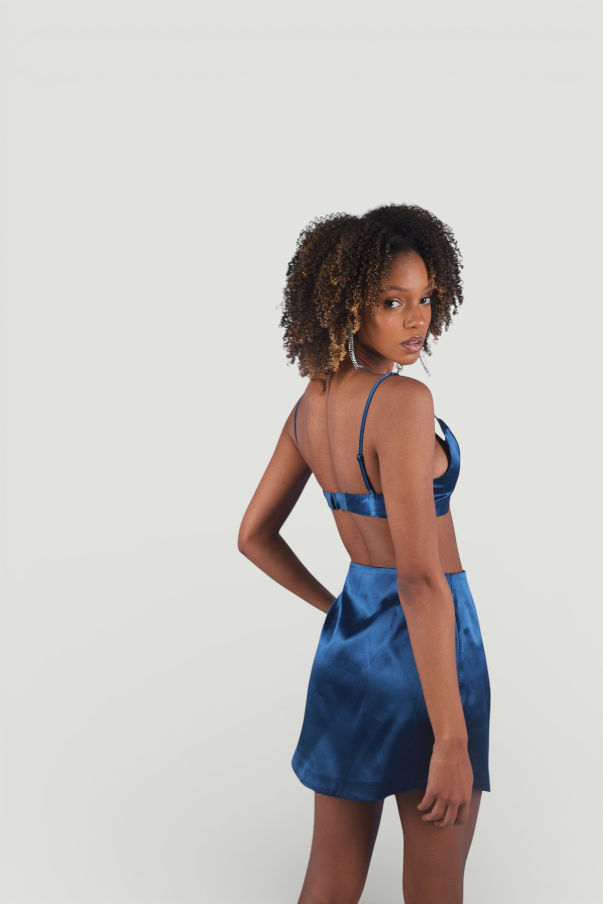 Askılı Crop Saten Fancy Büstiyer Lacivert