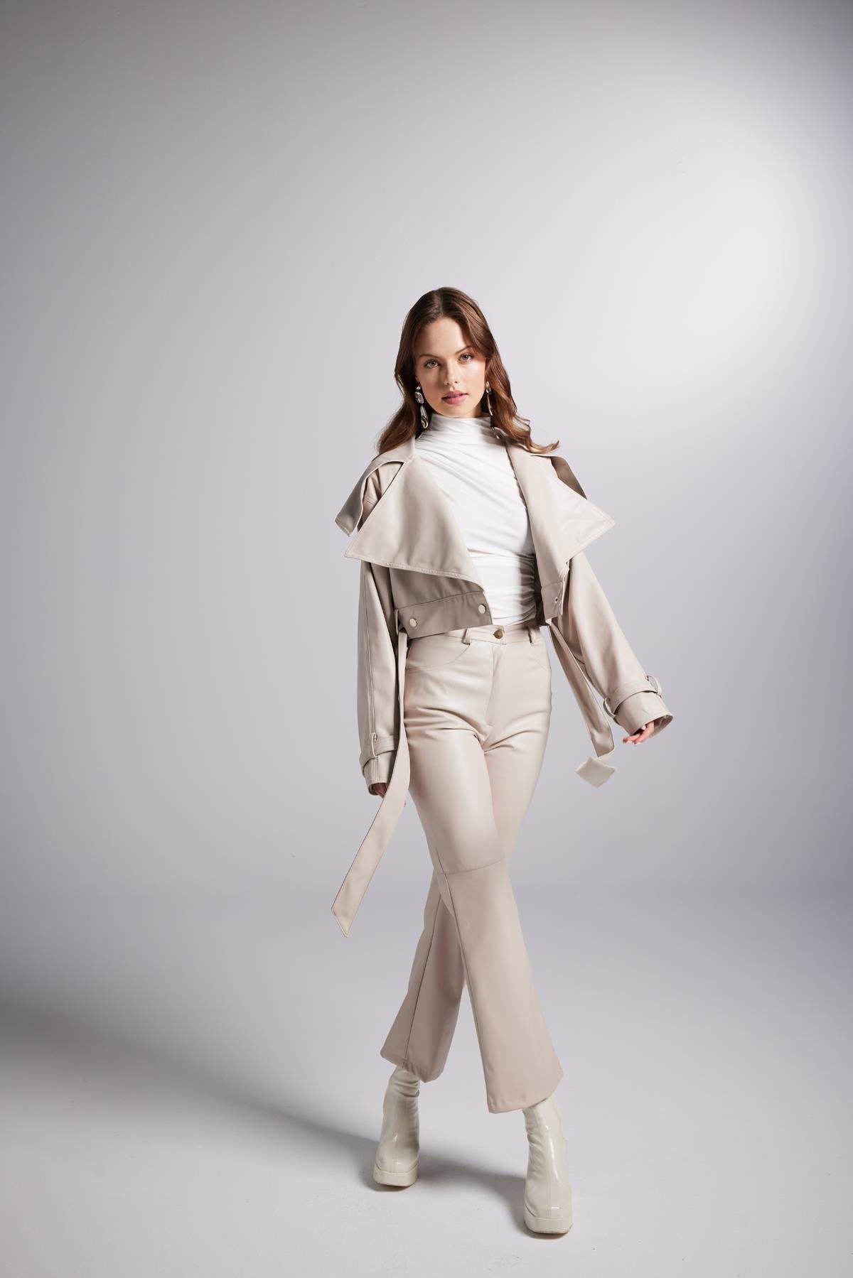 Lucy Leather Trousers Beige