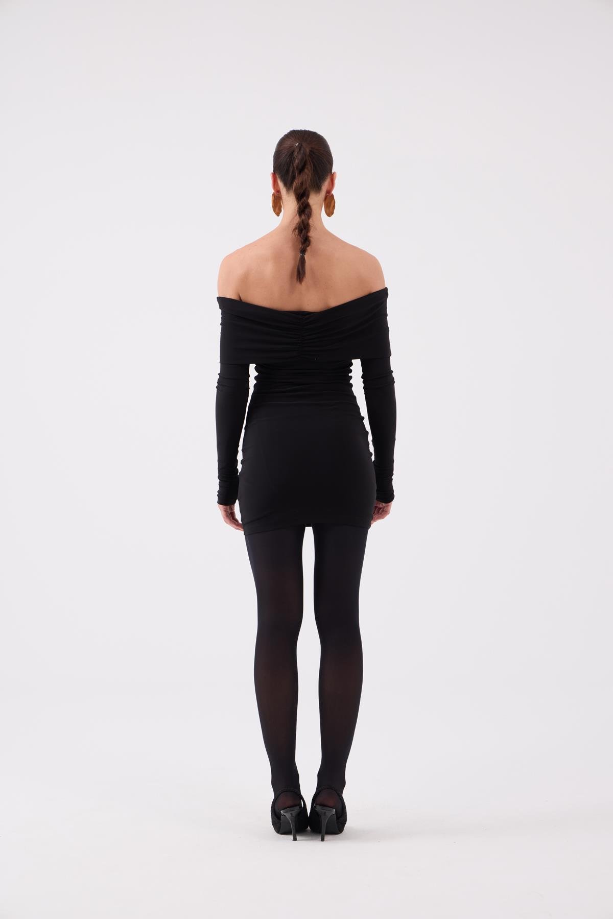 Madonna Yaka Astarlı Mini Dreamer Elbise Siyah