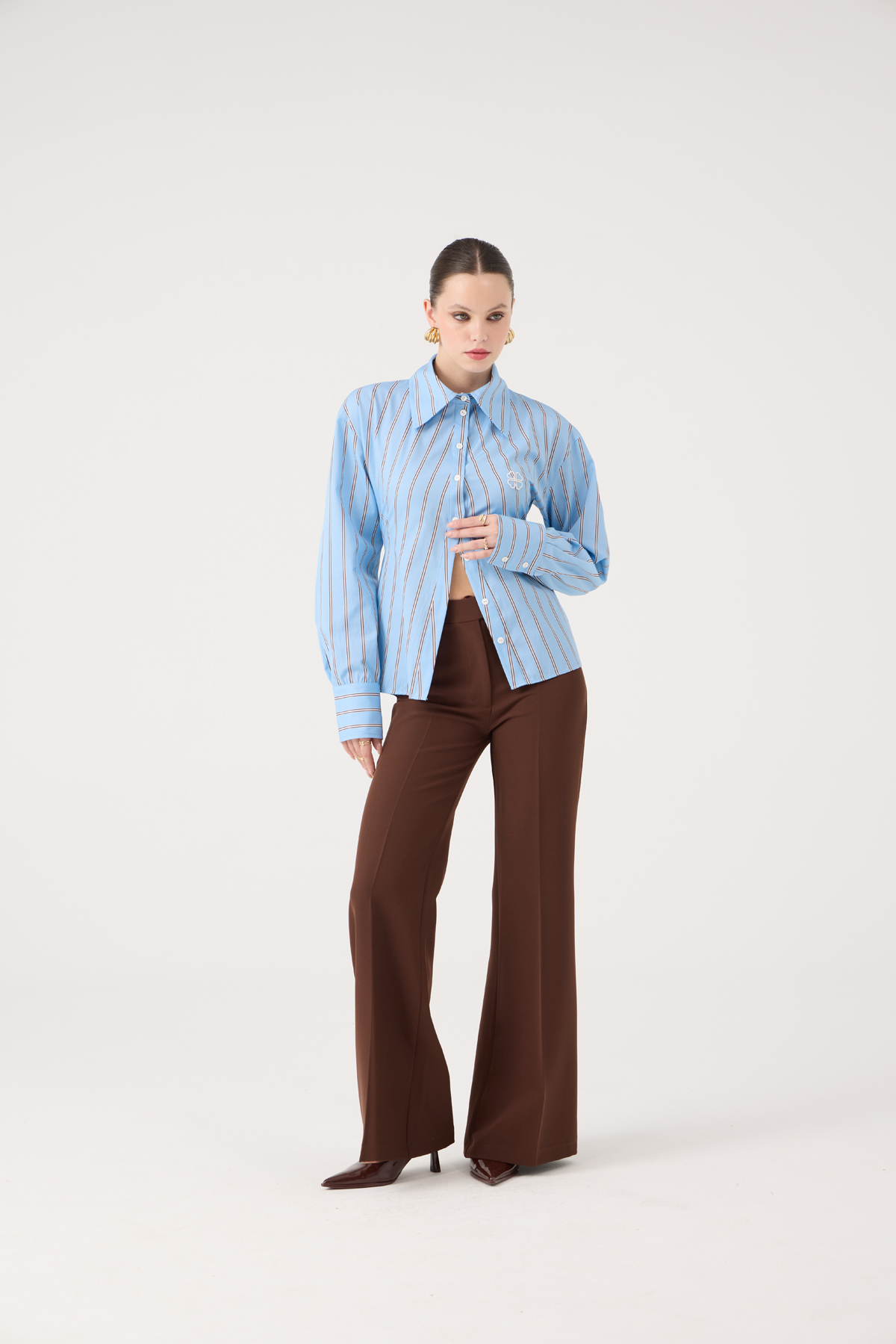 Spanish Style High Waist Calista Trousers Coffee