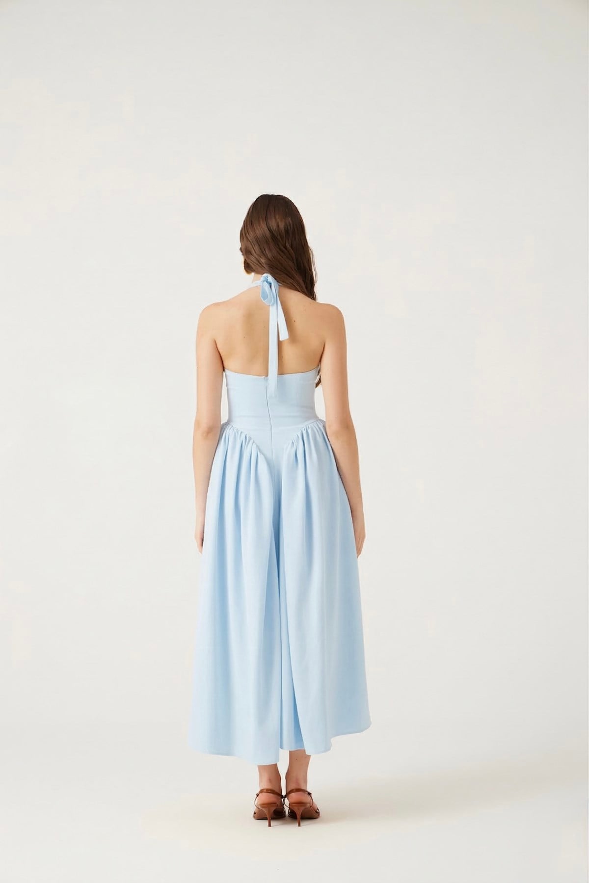 Boyundan Bağlamalı Bele Oturan Uzun Ophelia Elbise Mavi