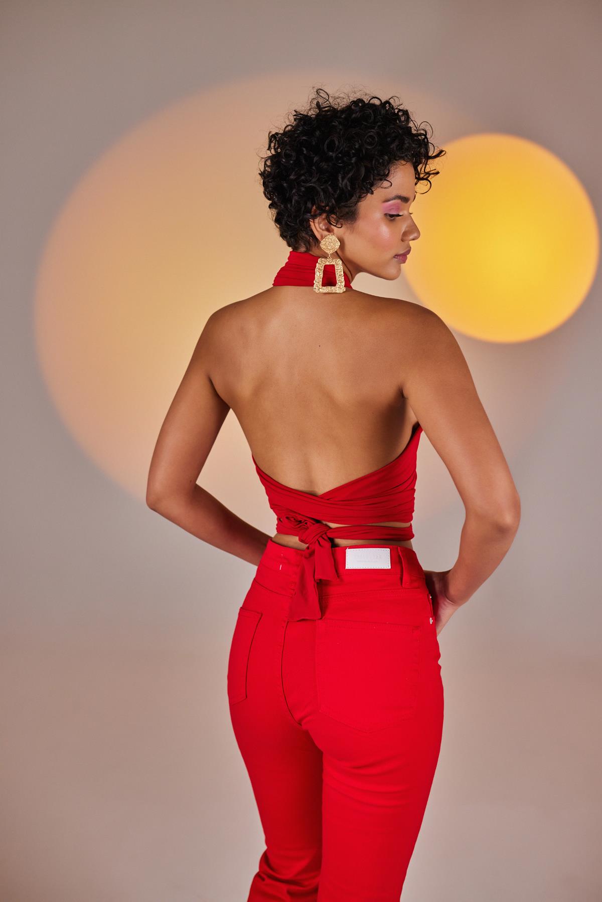 Crop Model Wrap Top Kırmızı
