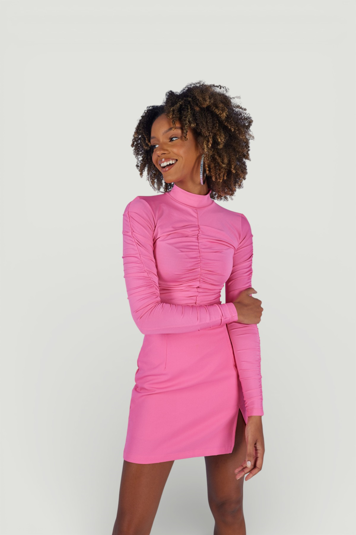 Drape Detaylı Yarım Balıkçı Draped Bluz Pembe