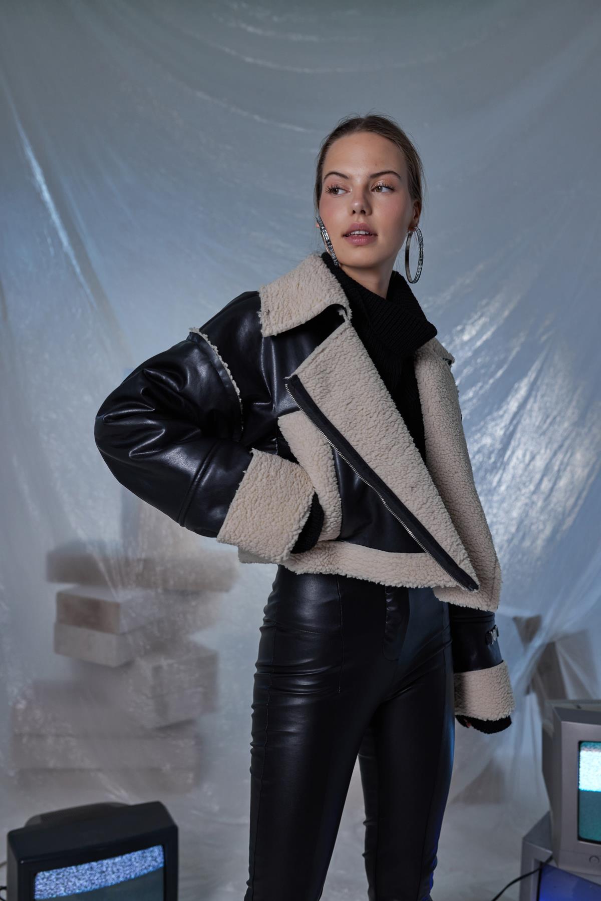 İçi Kürklü Biker Model Aspen Deri Mont