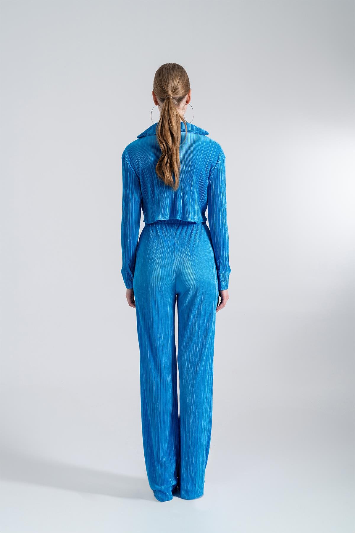 Crop Model Düğme Kapamalı Comfy Crop Gömlek Mavi