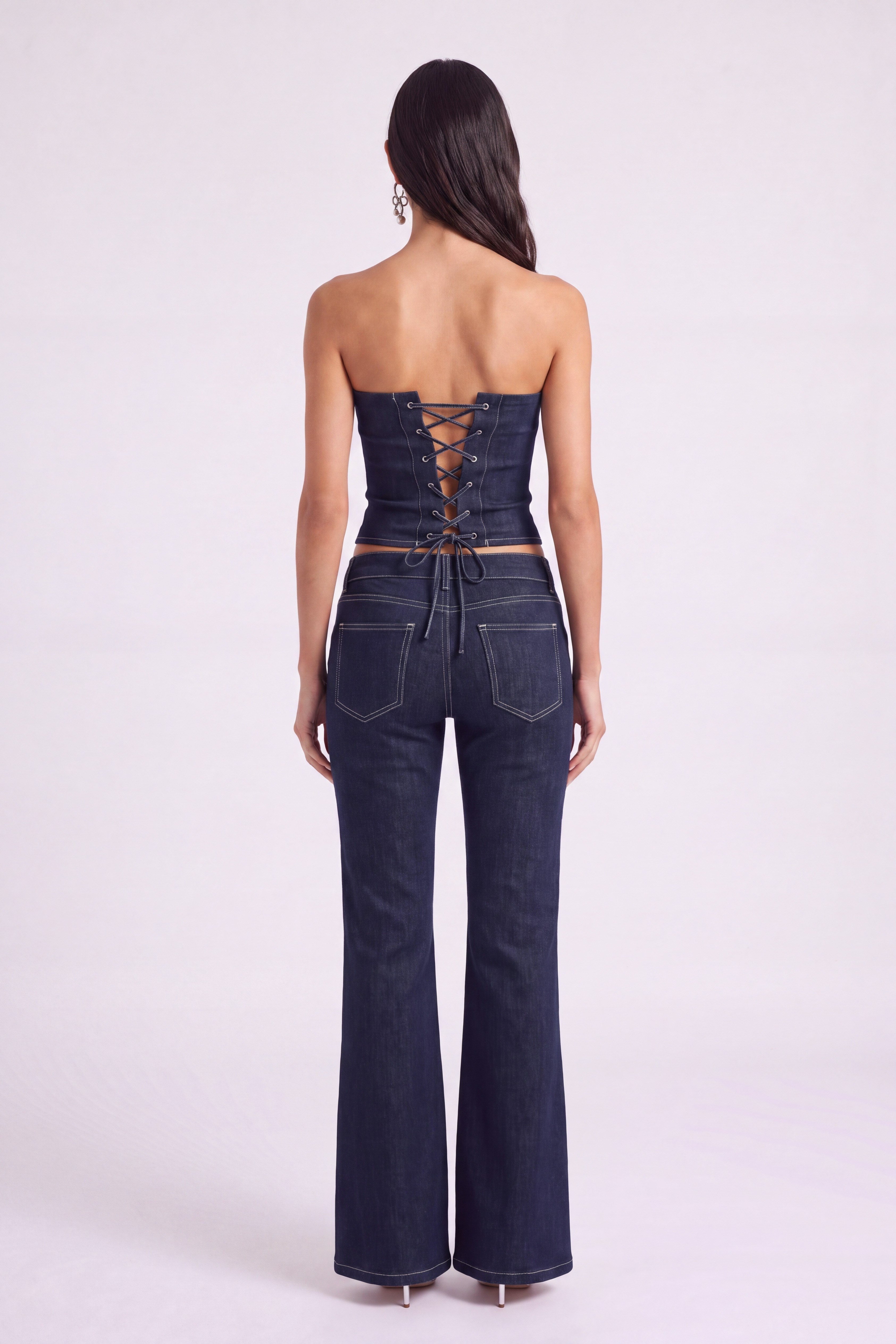 Çiçek Detaylı Düşük Bel Flare Clover Jean Pantolon Lacivert