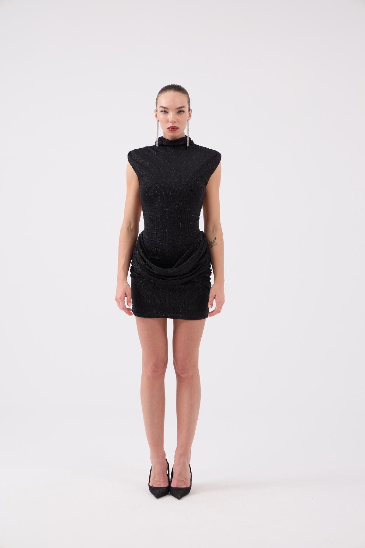 Backless Glittery Mini Judy Dress Black