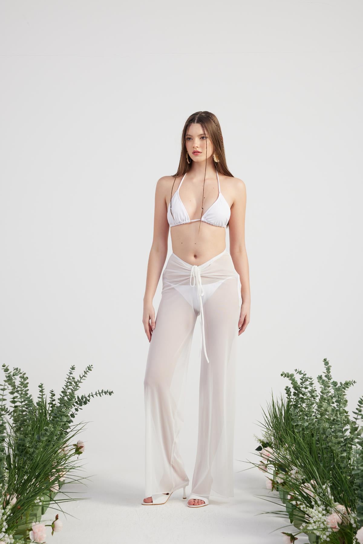 Shirred Pareo Pants White